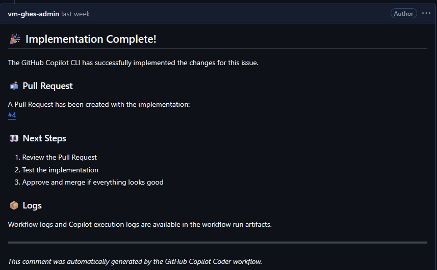 Example output from the CLI Coding Agent